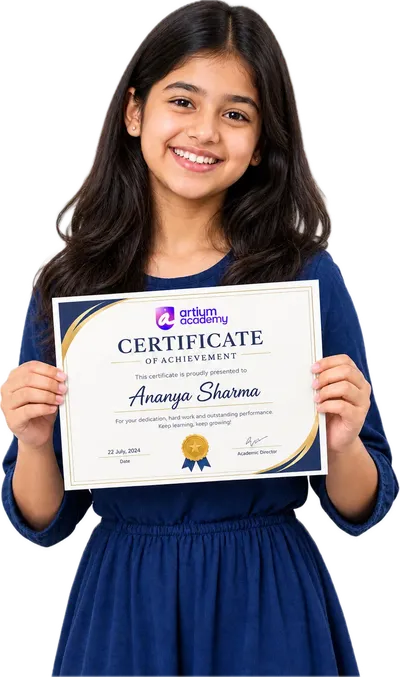A learner holding her Artium certificate