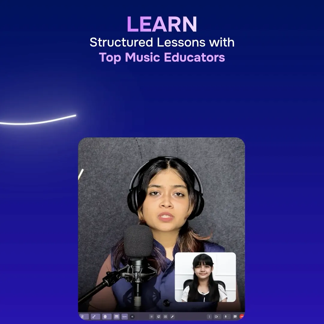 A learner in a live one-to-one Artium music class