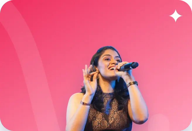 A young singer performing with a microphone
