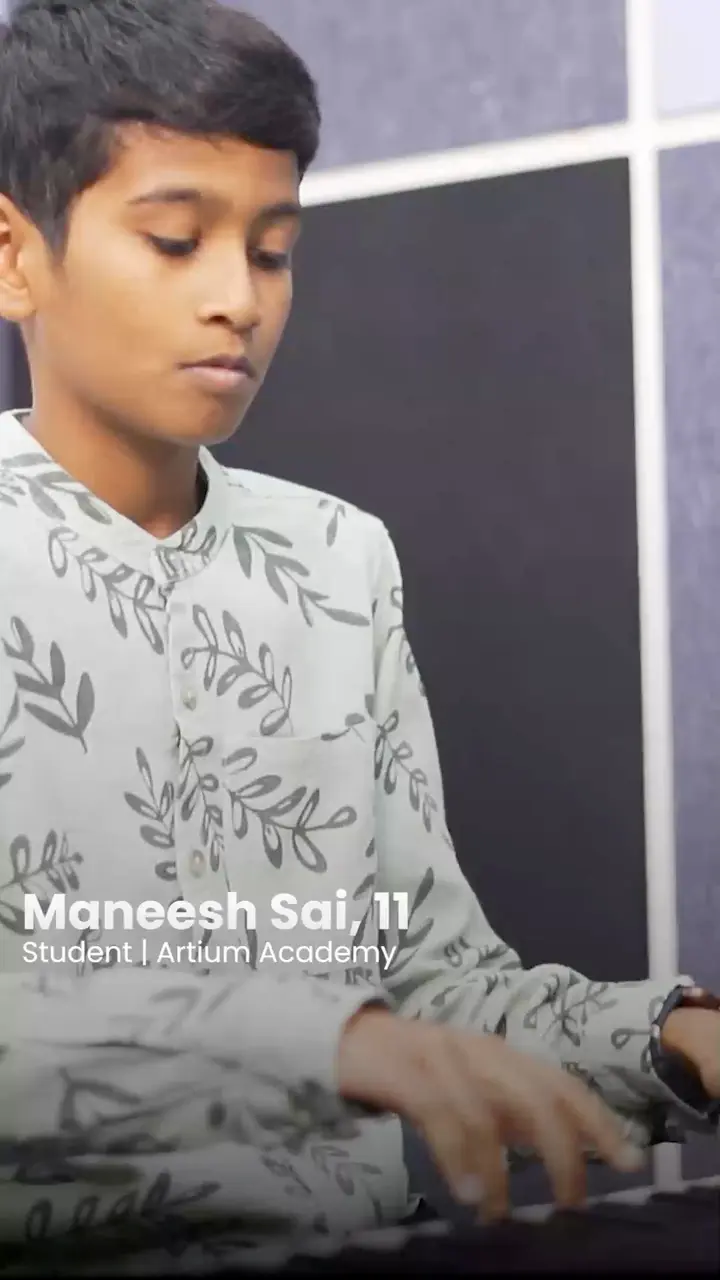 Maneesh Sai, 11, a keyboard and piano learner at the Artium Experience Centre, Chennai, in a video testimonial