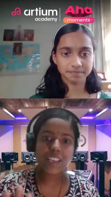 A young learner singing Carnatic music with her teacher in a live class
