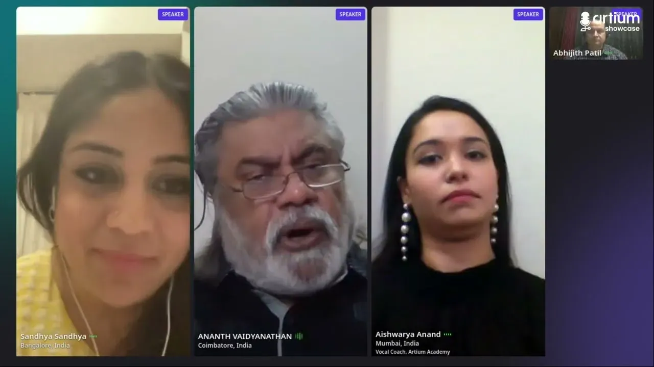 A maestro and two Artium teachers giving feedback to a learner on a video call